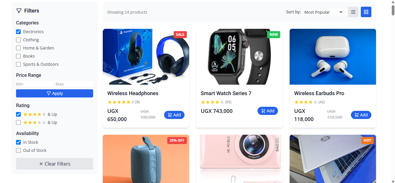 E-commerce dashboard project screenshot