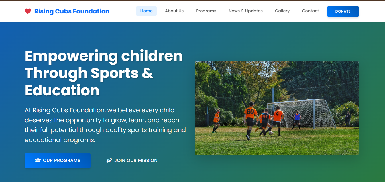 Rising Cubs Africa website interface