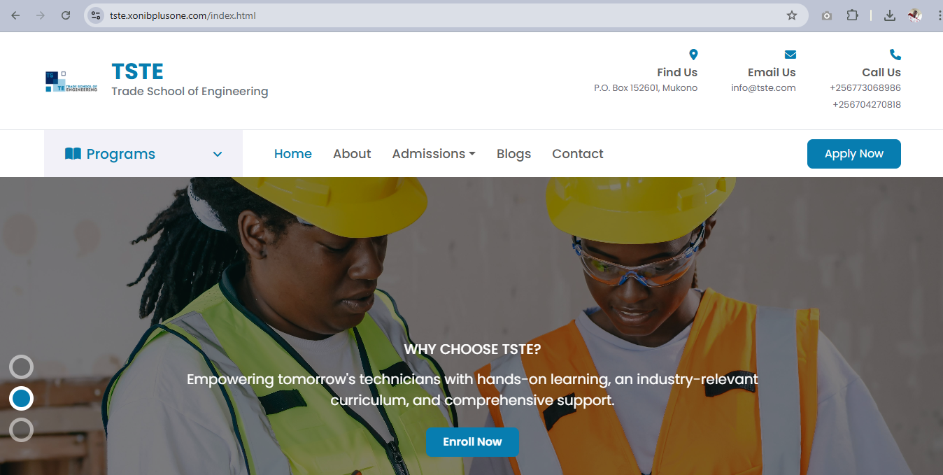 tste website interface